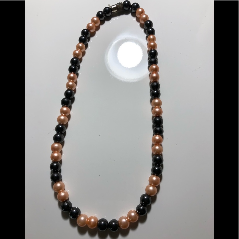 Peach And Black Pearls Necklace